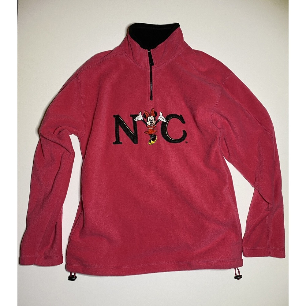 Disney World Of Disney NYC Minnie Mouse 1/4 Zip Fleece Sweater Womens Small Pink